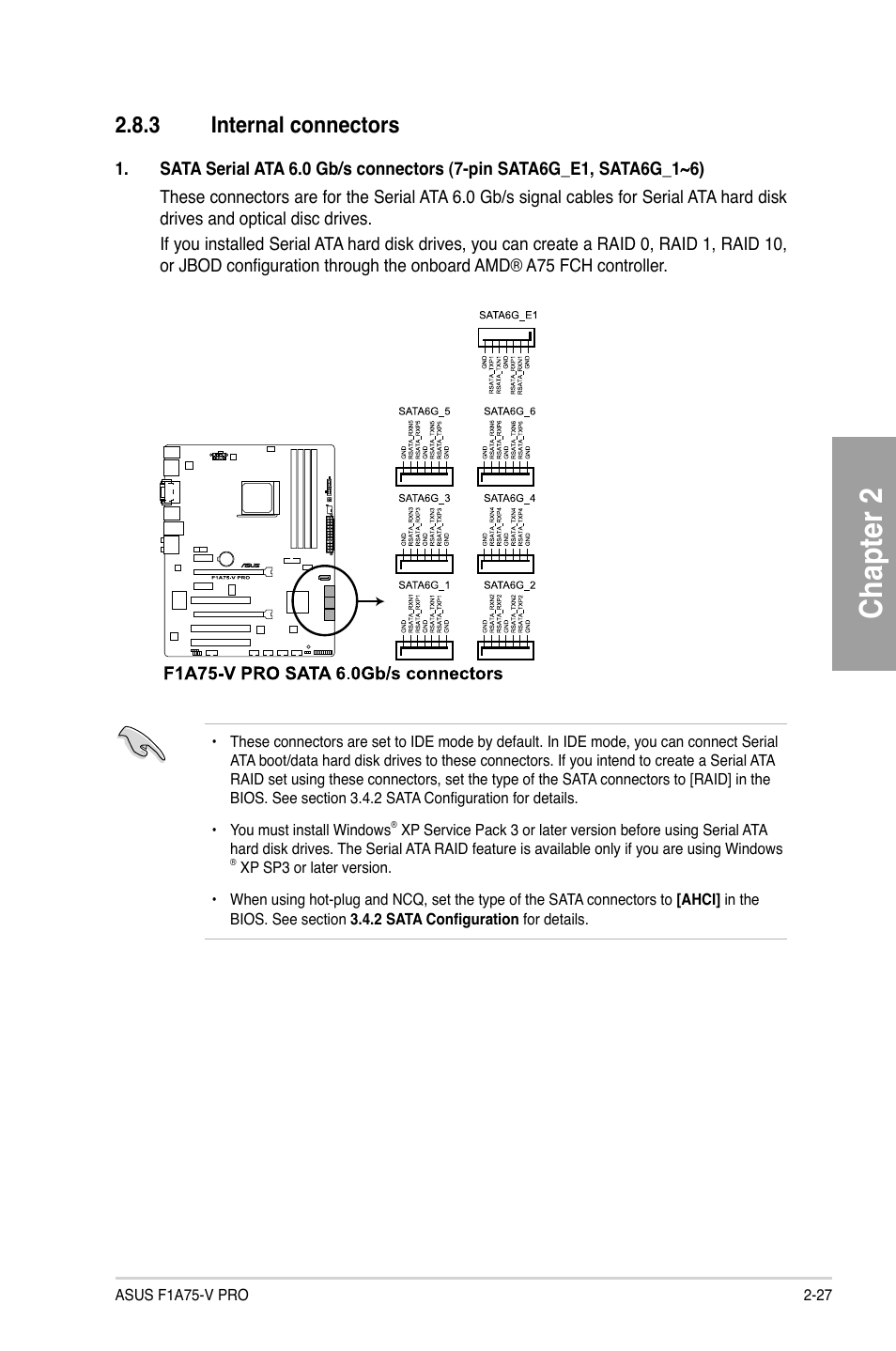 3 internal connectors, Internal connectors -27, Chapter 2 | Asus F1A75-V PRO User Manual | Page 47 / 124