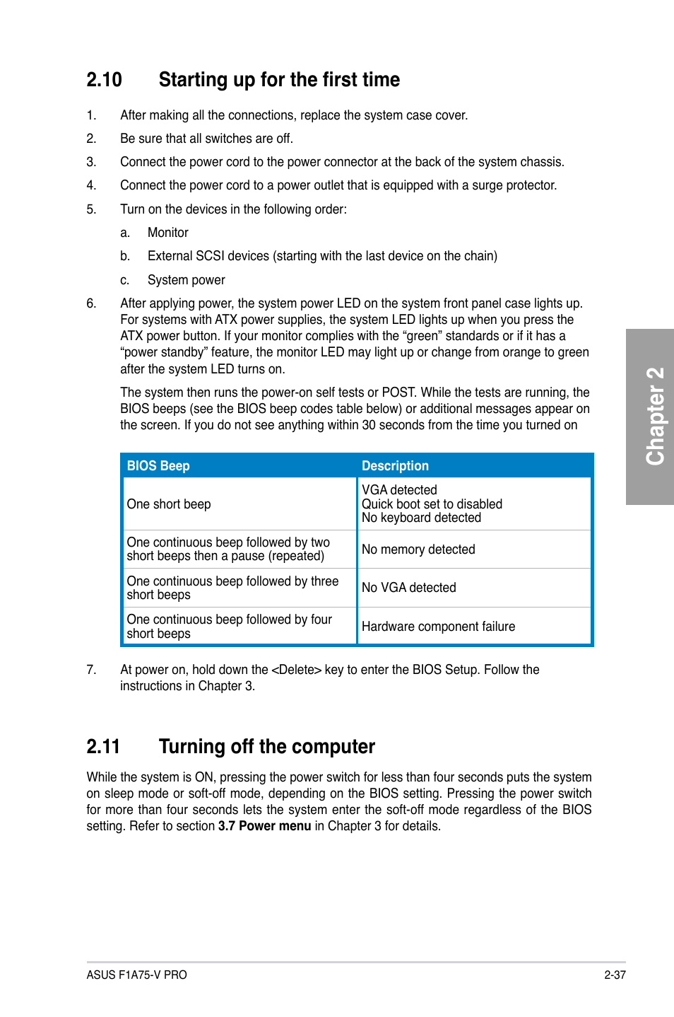 10 starting up for the first time, 11 turning off the computer, Chapter 2 | Asus F1A75-V PRO User Manual | Page 57 / 124