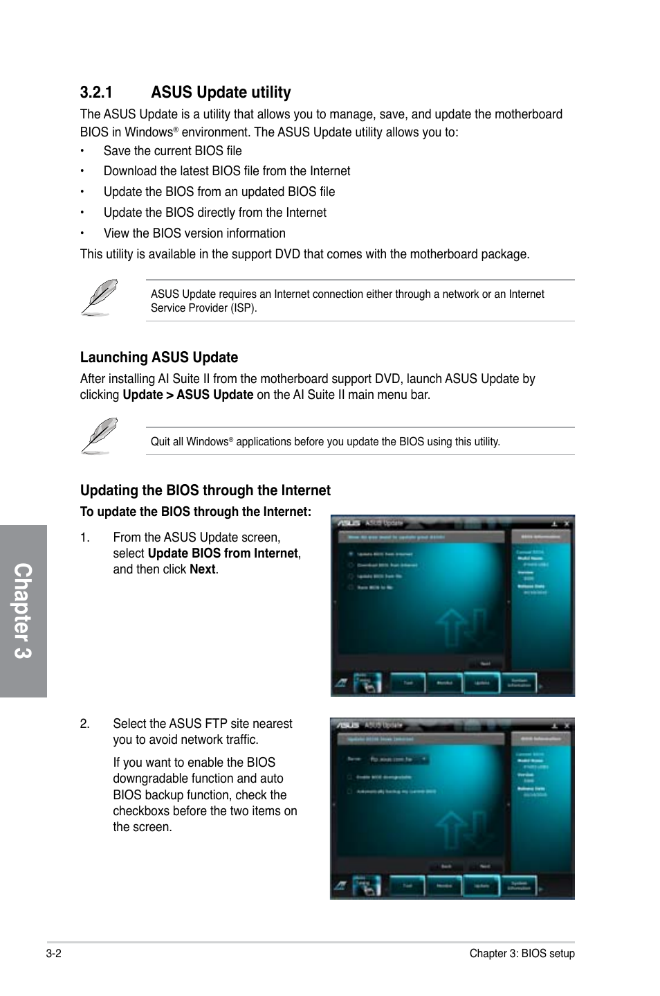 1 asus update utility, Asus update utility -2, Chapter 3 | Asus F1A75-V PRO User Manual | Page 60 / 124