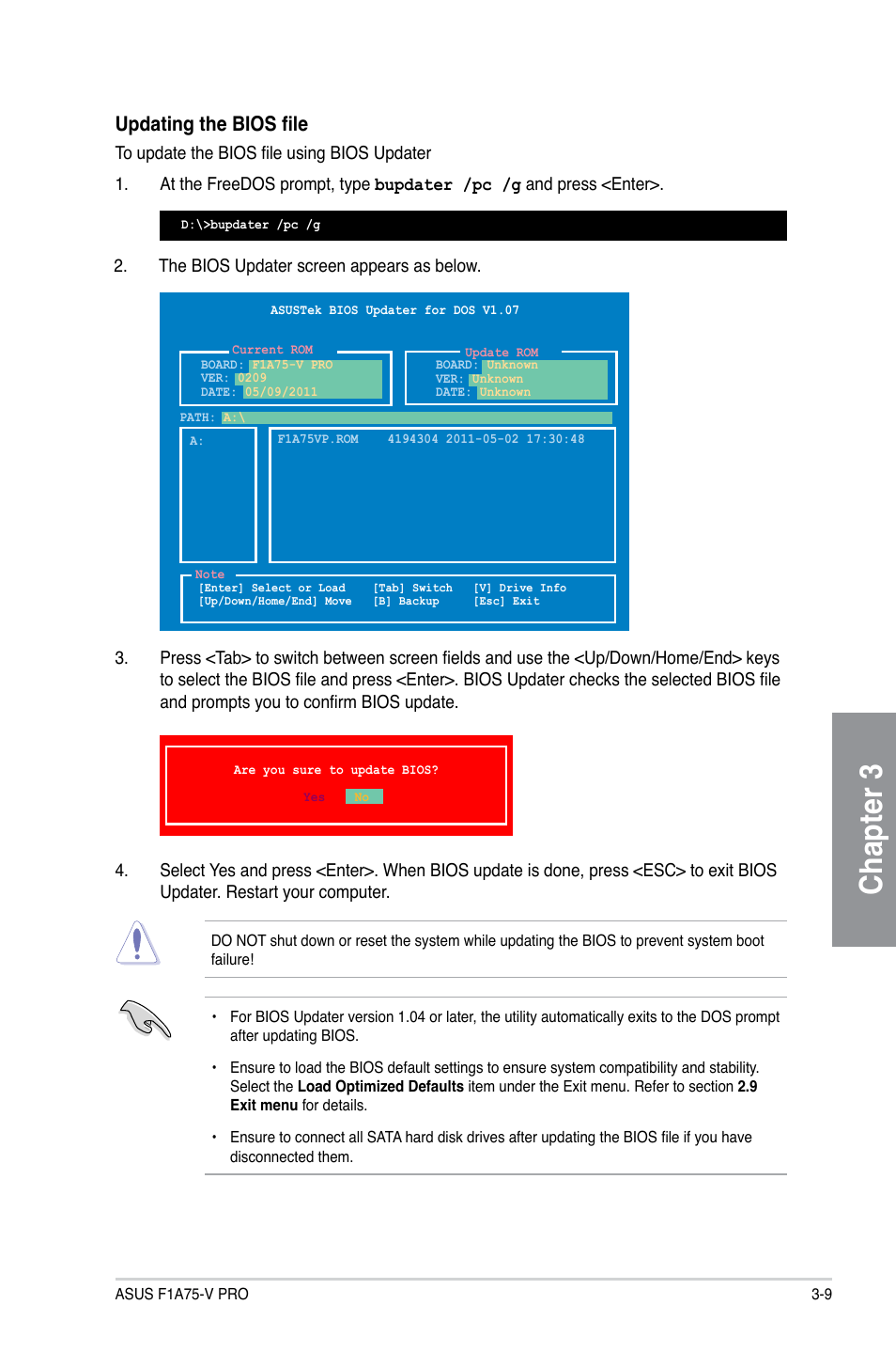 Chapter 3, Updating the bios file | Asus F1A75-V PRO User Manual | Page 67 / 124