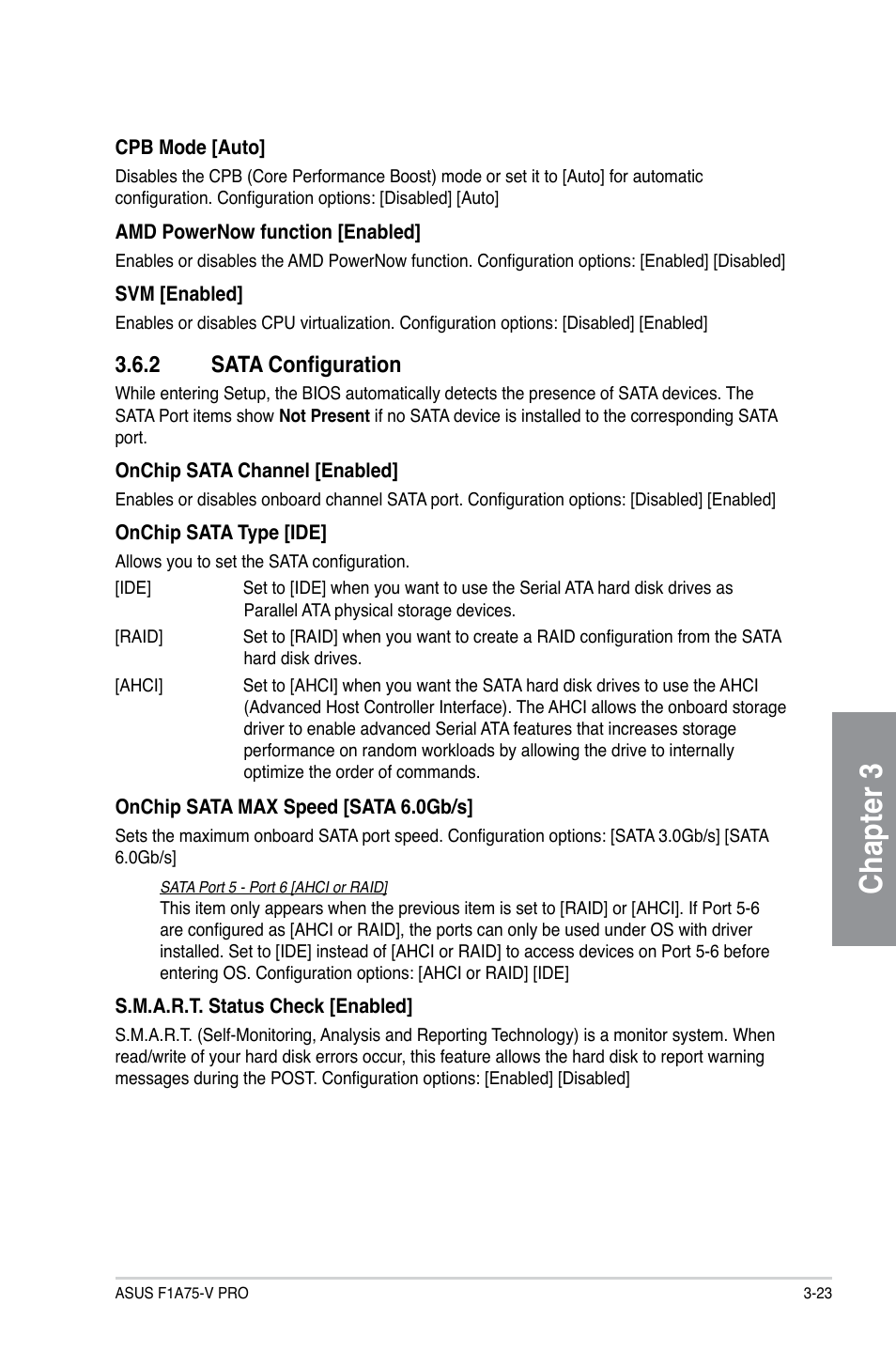 2 sata configuration, Sata configuration -23, Chapter 3 | Asus F1A75-V PRO User Manual | Page 81 / 124