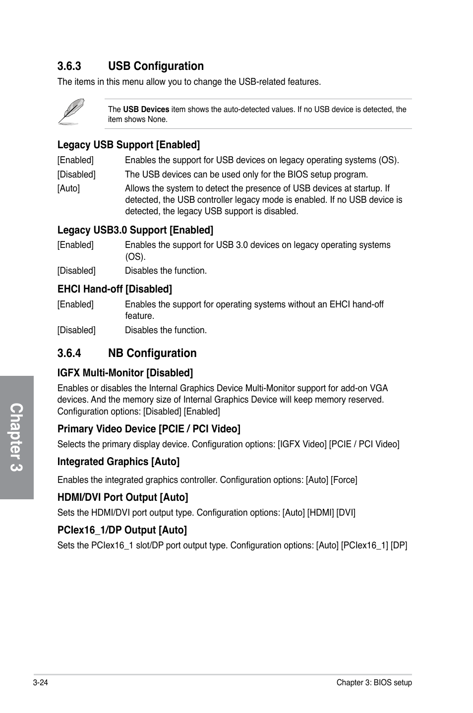 3 usb configuration, 4 nb configuration, Usb configuration -24 | Nb configuration -24, Chapter 3 | Asus F1A75-V PRO User Manual | Page 82 / 124