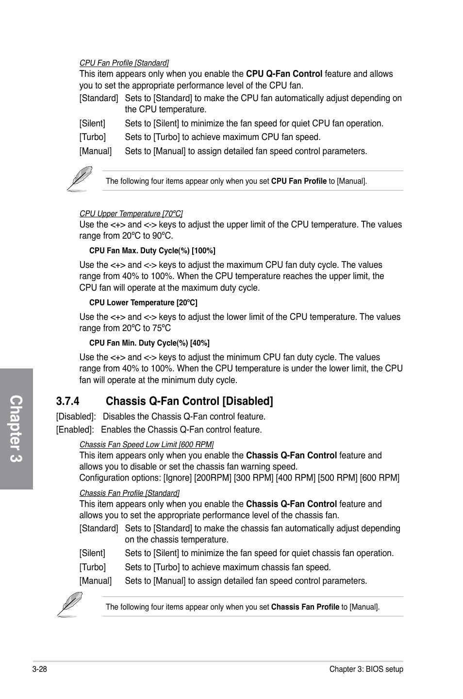 4 chassis q-fan control [disabled, Chassis q-fan control [disabled] -28, Chapter 3 | Asus F1A75-V PRO User Manual | Page 86 / 124