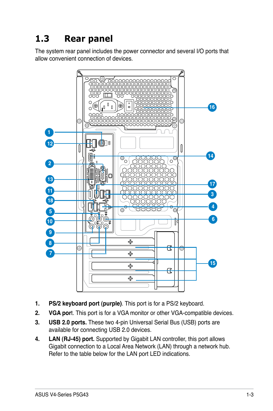 3 rear panel | Asus V4-P5G43 User Manual | Page 15 / 110