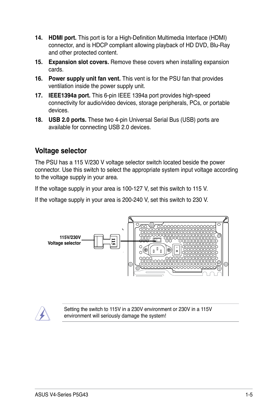 Voltage selector | Asus V4-P5G43 User Manual | Page 17 / 110