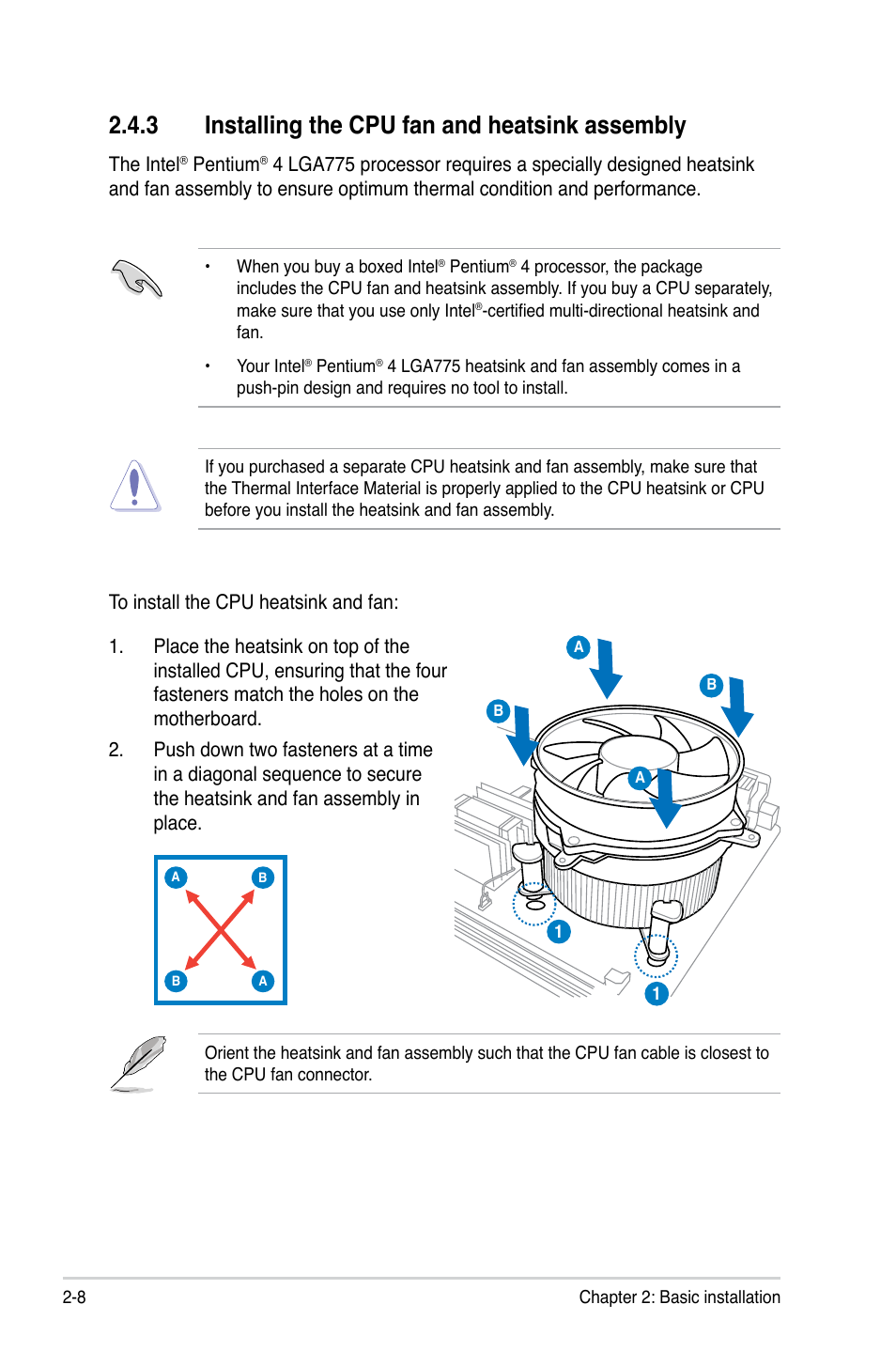 3 installing the cpu fan and heatsink assembly | Asus V4-P5G43 User Manual | Page 26 / 110