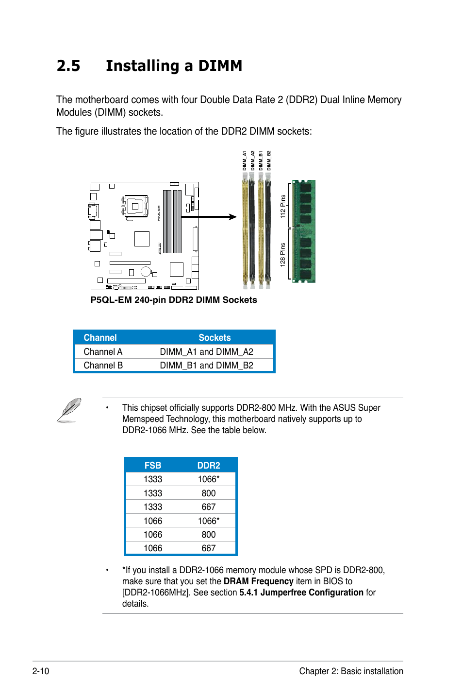 5 installing a dimm | Asus V4-P5G43 User Manual | Page 28 / 110