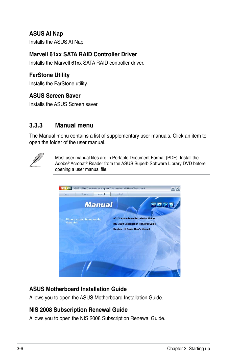 3 manual menu | Asus V4-P5G43 User Manual | Page 48 / 110