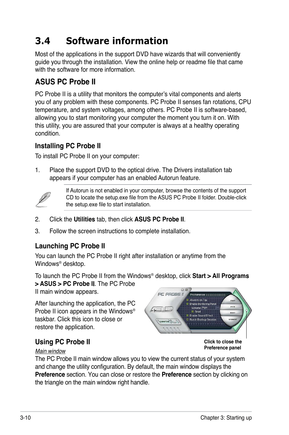 4 software information, Asus pc probe ii | Asus V4-P5G43 User Manual | Page 52 / 110