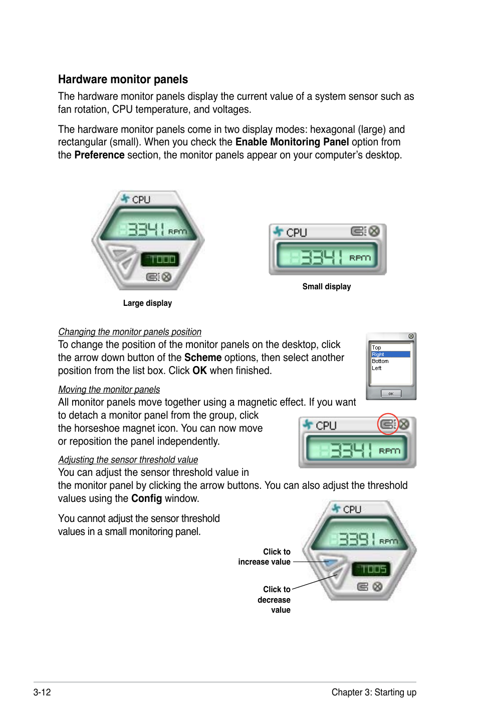 Hardware monitor panels | Asus V4-P5G43 User Manual | Page 54 / 110