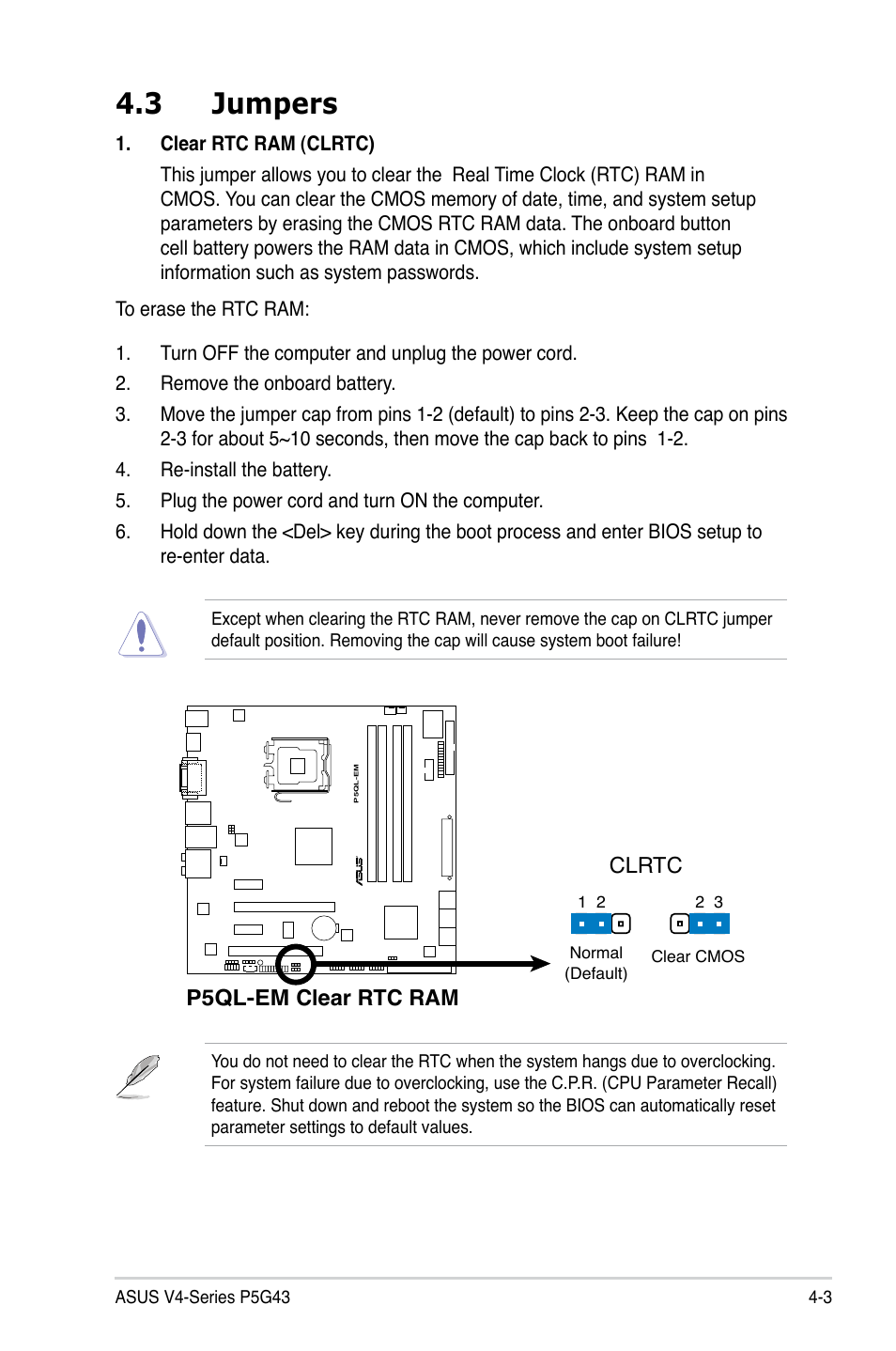 3 jumpers | Asus V4-P5G43 User Manual | Page 61 / 110