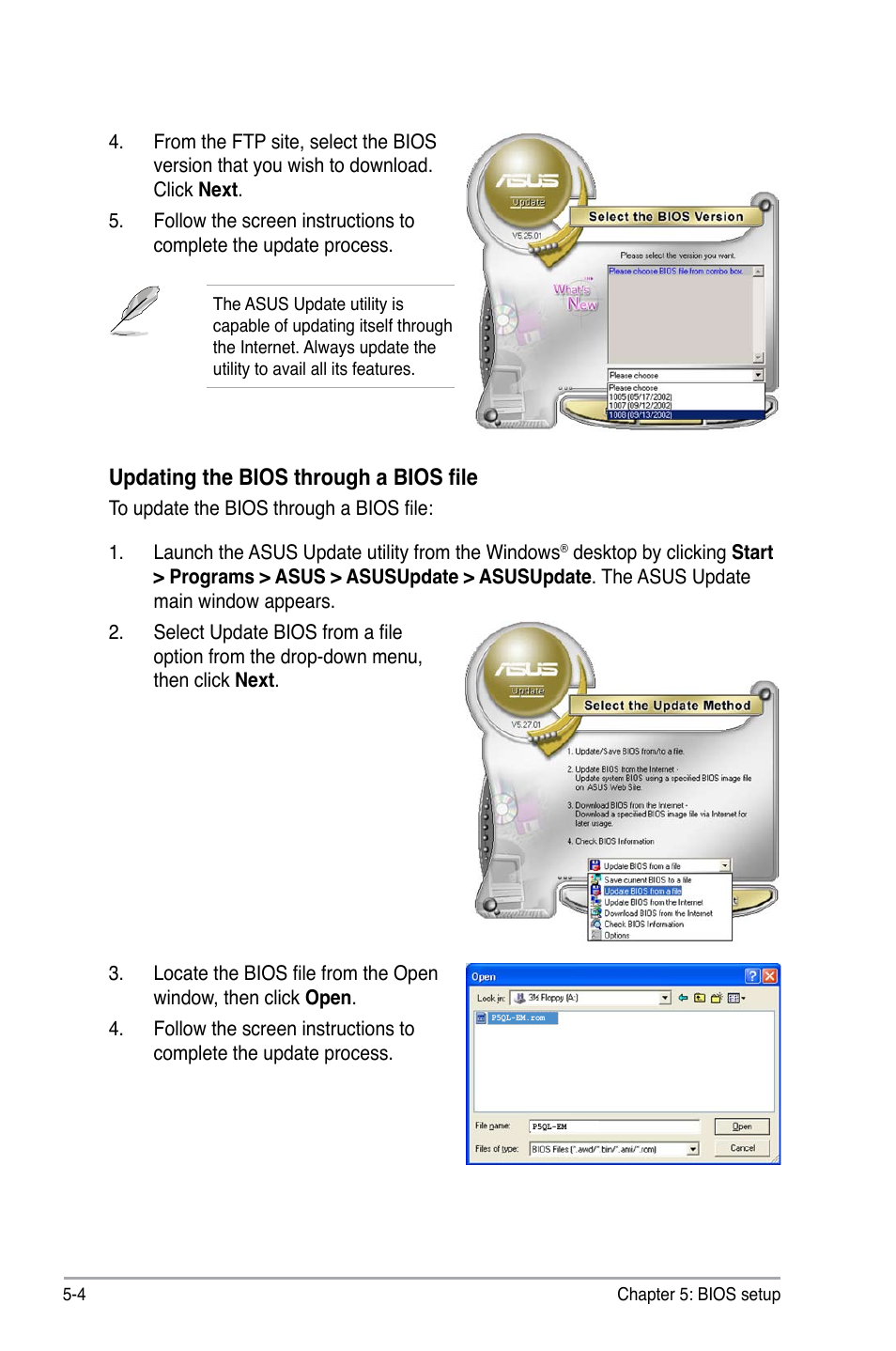 Updating the bios through a bios file | Asus V4-P5G43 User Manual | Page 76 / 110