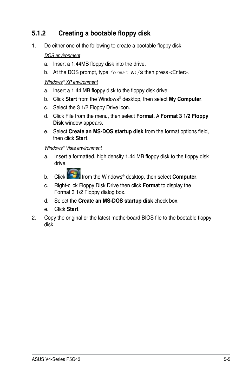 2 creating a bootable floppy disk | Asus V4-P5G43 User Manual | Page 77 / 110