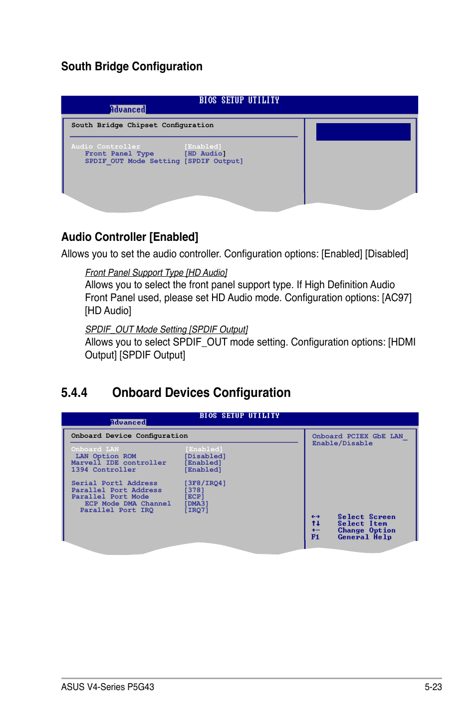 4 onboard devices configuration | Asus V4-P5G43 User Manual | Page 95 / 110