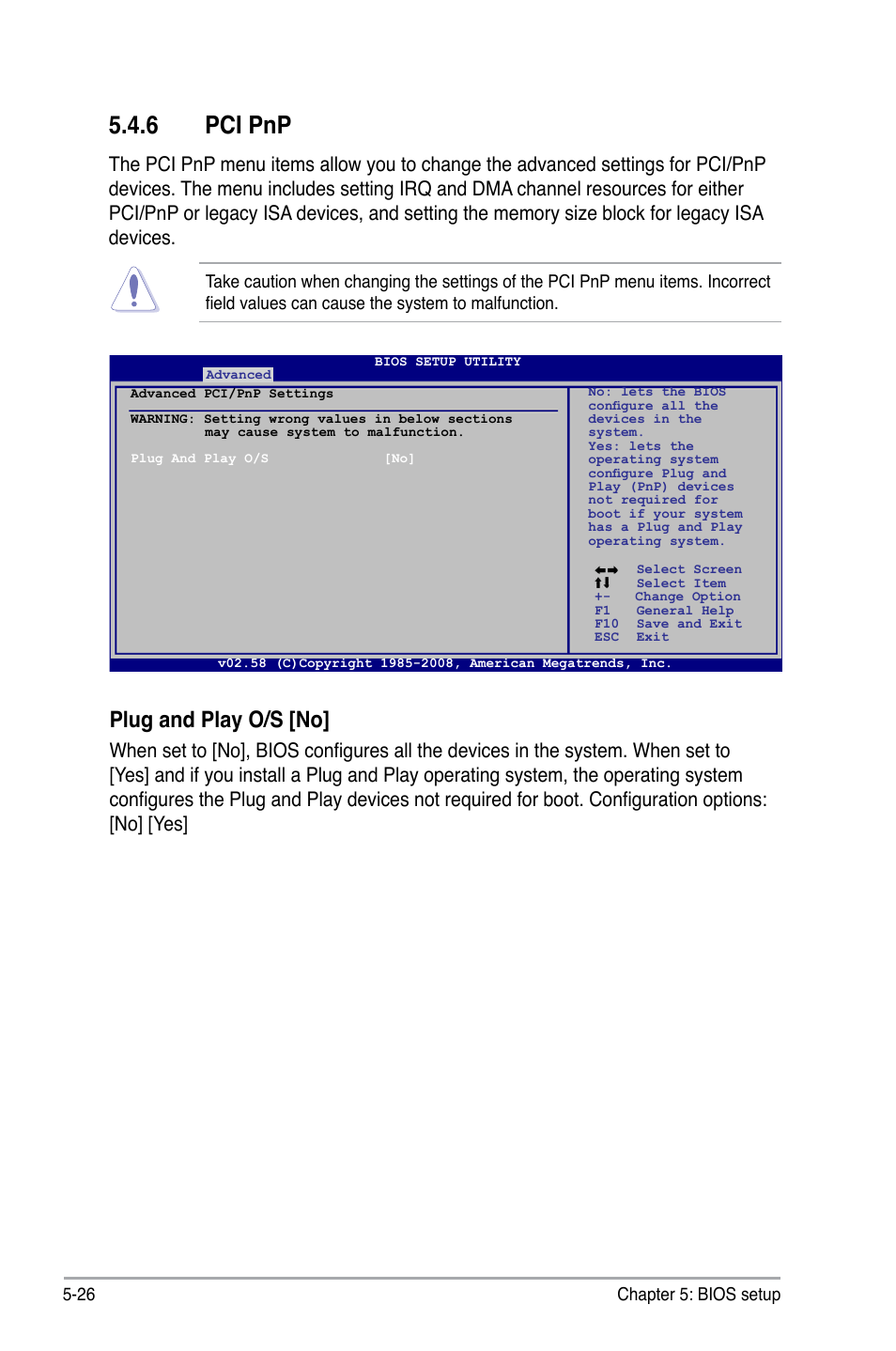 6 pci pnp, Plug and play o/s [no | Asus V4-P5G43 User Manual | Page 98 / 110