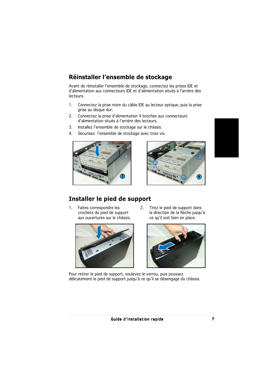 Réinstaller l’ensemble de stockage, Installer le pied de support, Fran ç ais | Asus P1-PH1 User Manual | Page 15 / 80