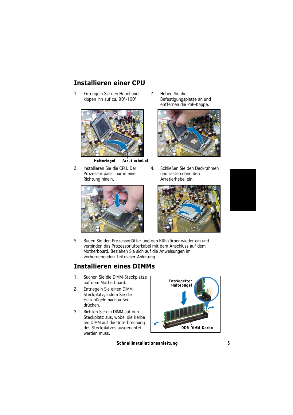 Installieren einer cpu, Installieren eines dimms, Deutsch | Asus P1-PH1 User Manual | Page 21 / 80