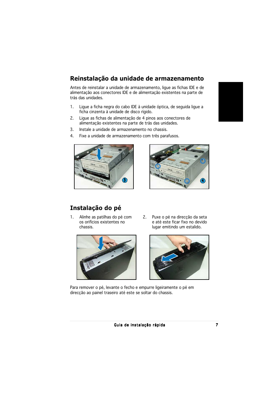 Reinstalação da unidade de armazenamento, Instalação do pé, Portugu ê s | Asus P1-PH1 User Manual | Page 55 / 80