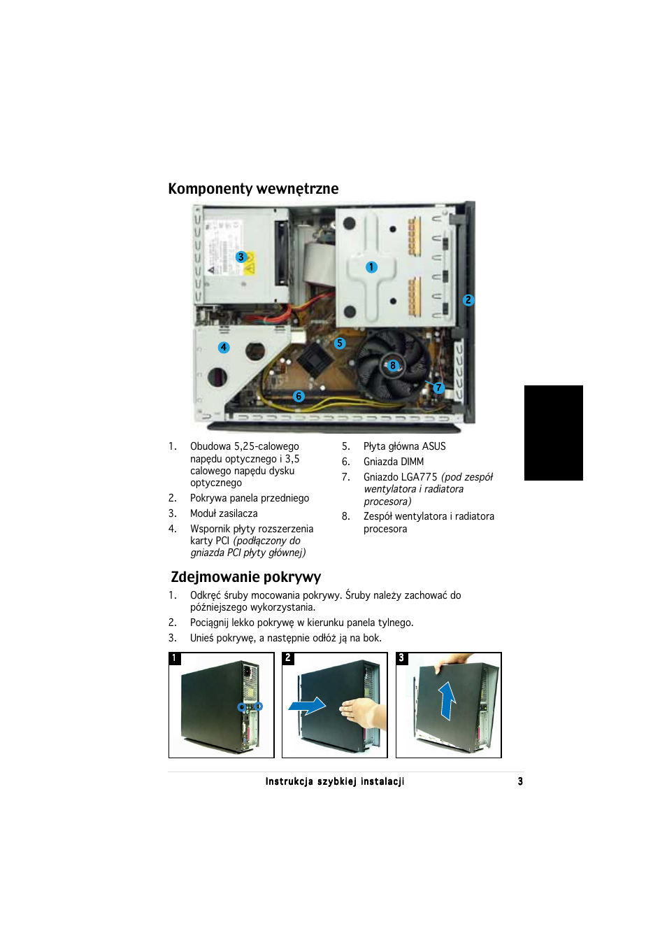 Komponenty wewnętrzne, Zdejmowanie pokrywy, Polski | Asus P1-PH1 User Manual | Page 67 / 80