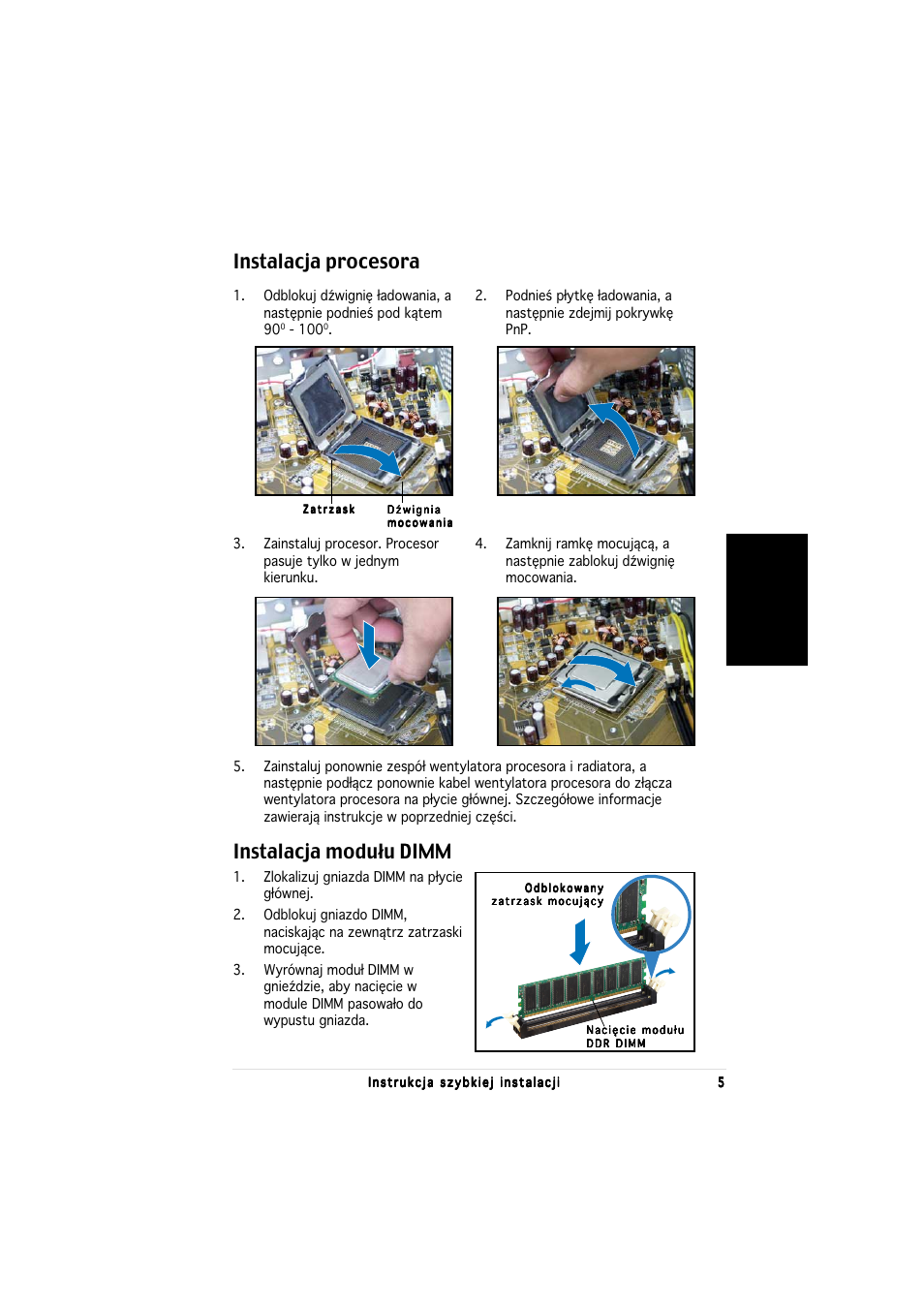 Instalacja procesora, Instalacja modułu dimm, Polski | Asus P1-PH1 User Manual | Page 69 / 80