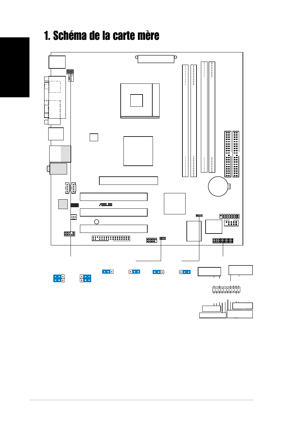 Schéma de la carte mère, Français, Carte mère asus p4s533-mx | P4s533-mx, Super i/o, Pci slot 1, Pci slot 2 pci slot 3, Panel1, Sis962l mutlol media i/0, Socket 478 | Asus P4S533-MX User Manual | Page 2 / 16