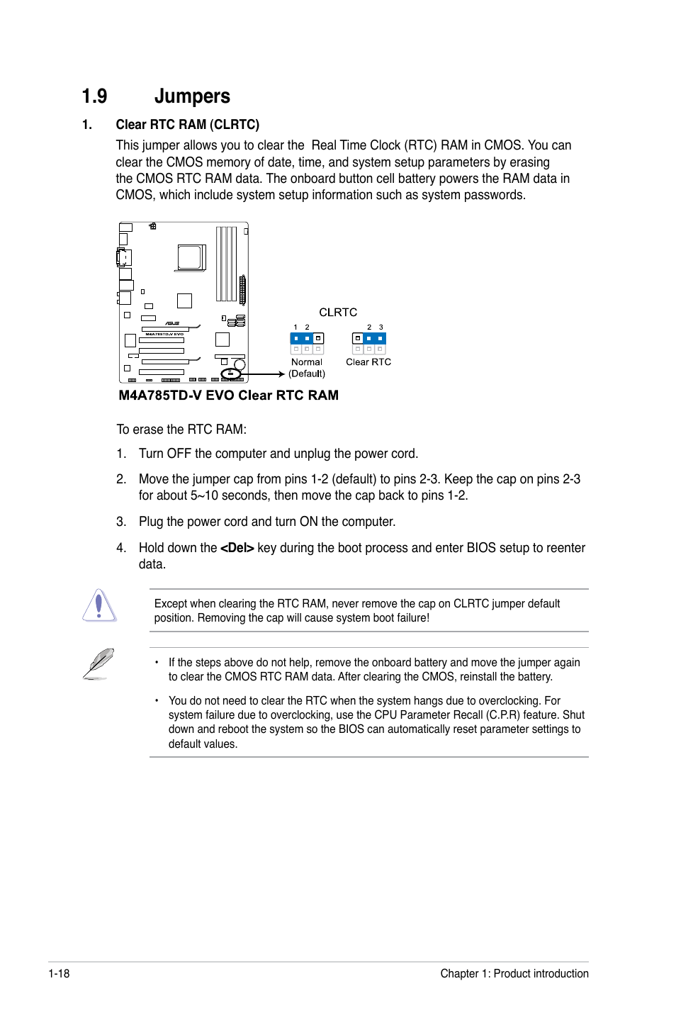 9 jumpers, Jumpers -18 | Asus M4A785TD-V EVO/U3S6 User Manual | Page 30 / 64