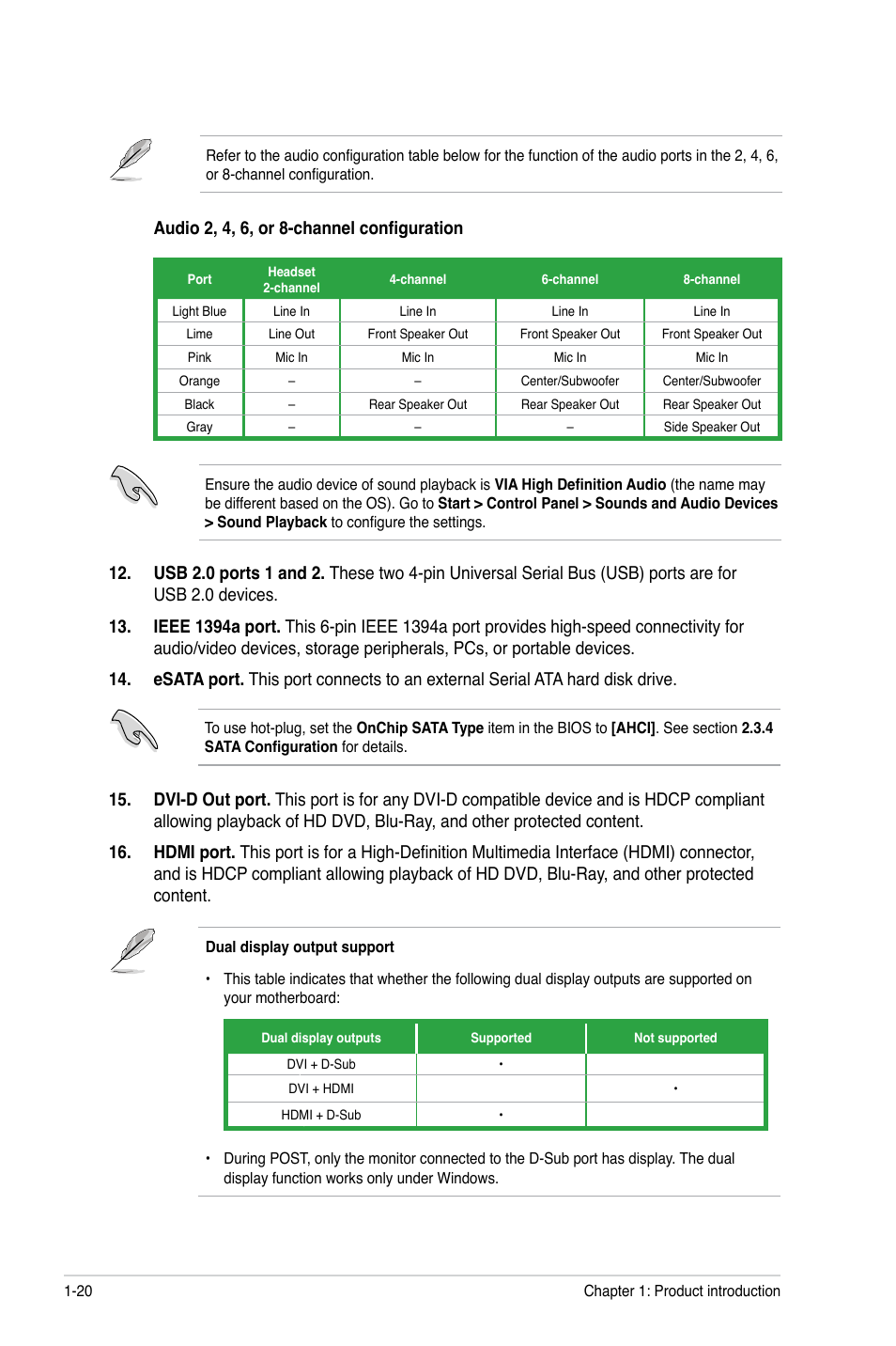 Audio 2, 4, 6, or 8-channel configuration | Asus M4A785TD-V EVO/U3S6 User Manual | Page 32 / 64