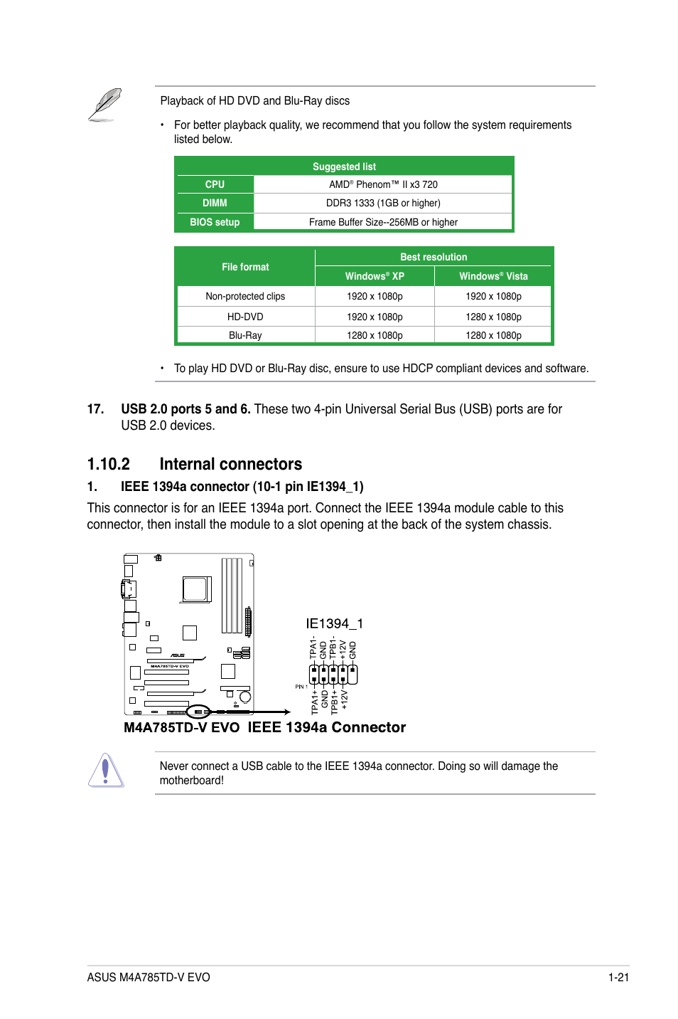 2 internal connectors, 2 internal connectors -21 | Asus M4A785TD-V EVO/U3S6 User Manual | Page 33 / 64