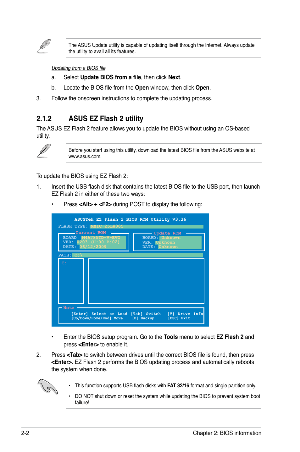 2 asus ez flash 2 utility, Asus ez flash 2 utility -2 | Asus M4A785TD-V EVO/U3S6 User Manual | Page 44 / 64