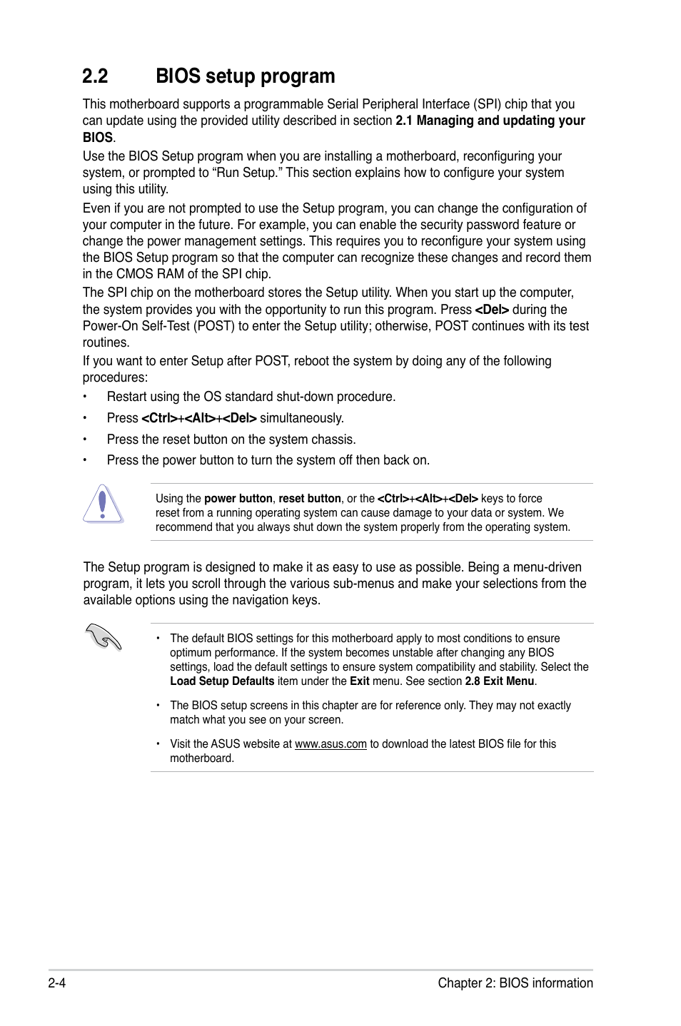 2 bios setup program, Bios setup program -4 | Asus M4A785TD-V EVO/U3S6 User Manual | Page 46 / 64
