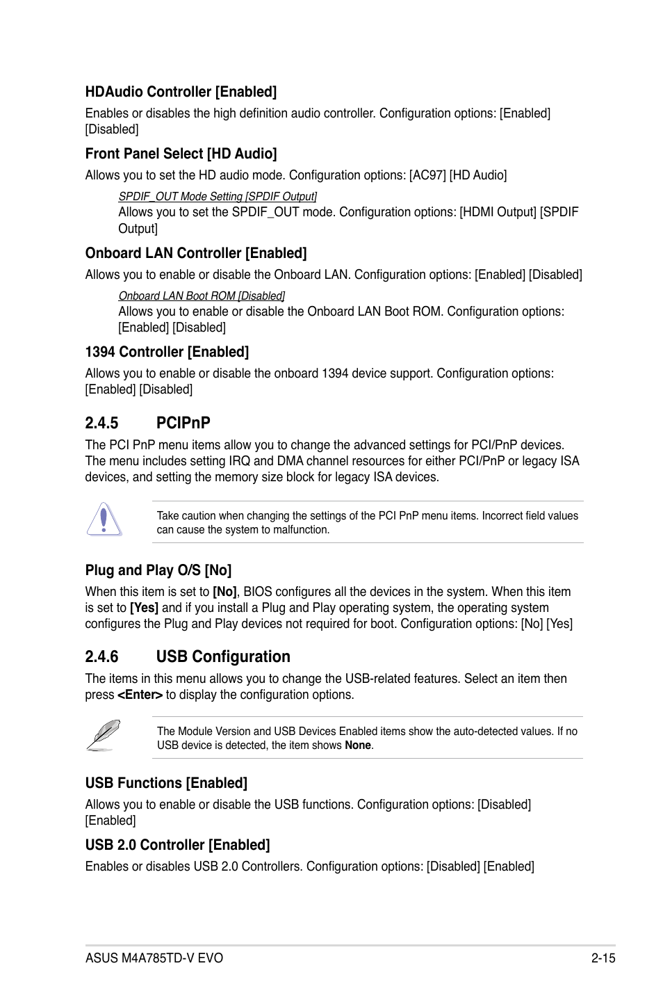 5 pcipnp, 6 usb configuration, Pcipnp -15 | Usb configuration -15 | Asus M4A785TD-V EVO/U3S6 User Manual | Page 57 / 64