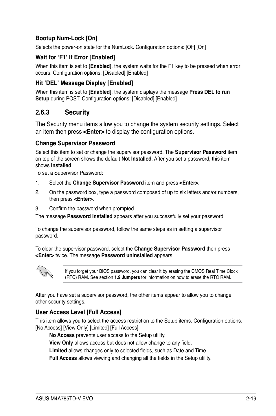 3 security, Security -19 | Asus M4A785TD-V EVO/U3S6 User Manual | Page 61 / 64