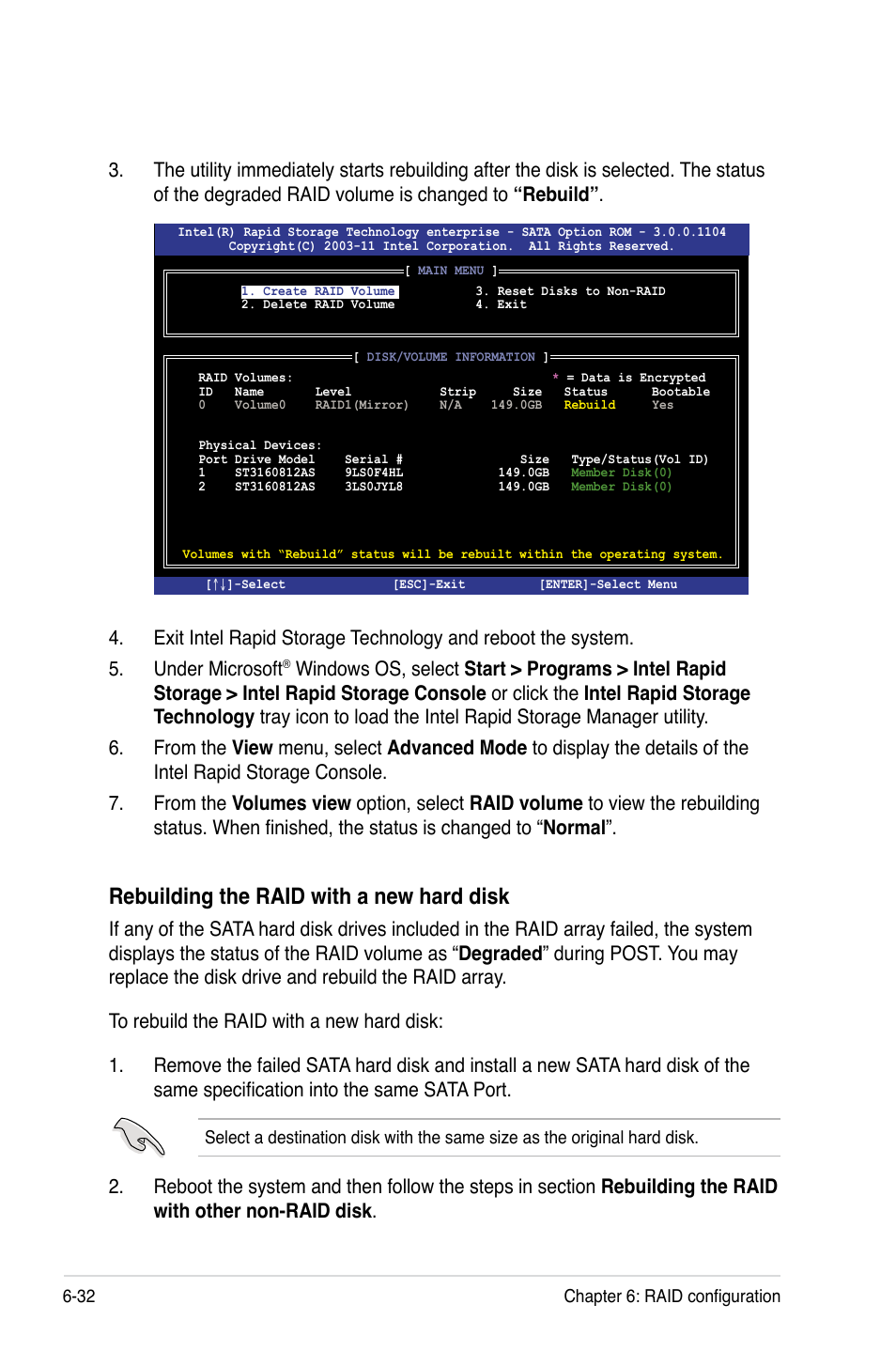 Rebuilding the raid with a new hard disk | Asus RS720-E7/RS12 User Manual | Page 148 / 190