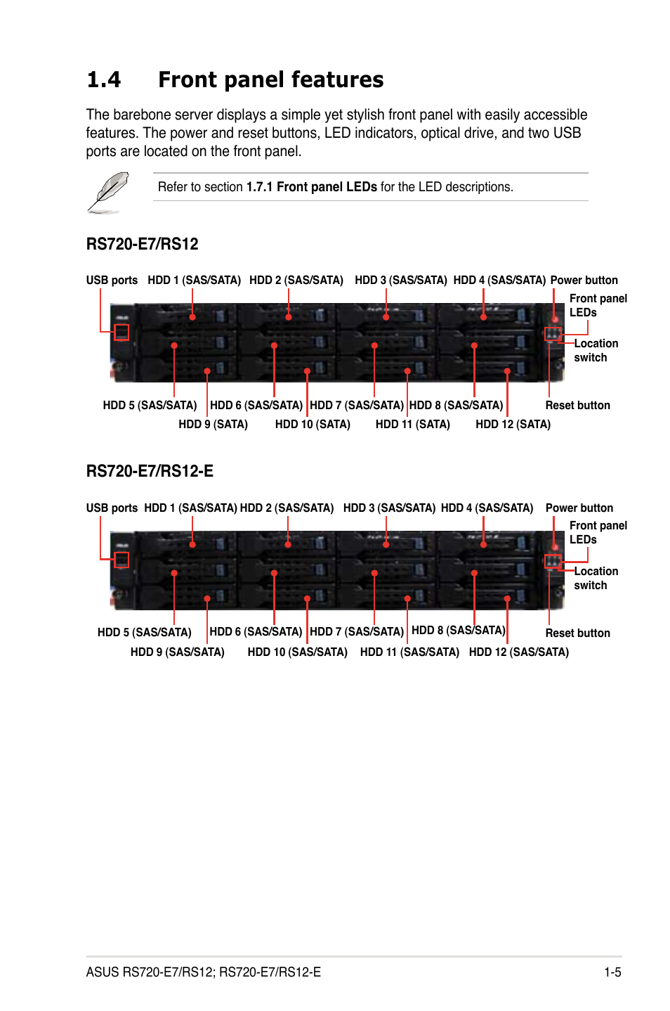 4 front panel features | Asus RS720-E7/RS12 User Manual | Page 15 / 190