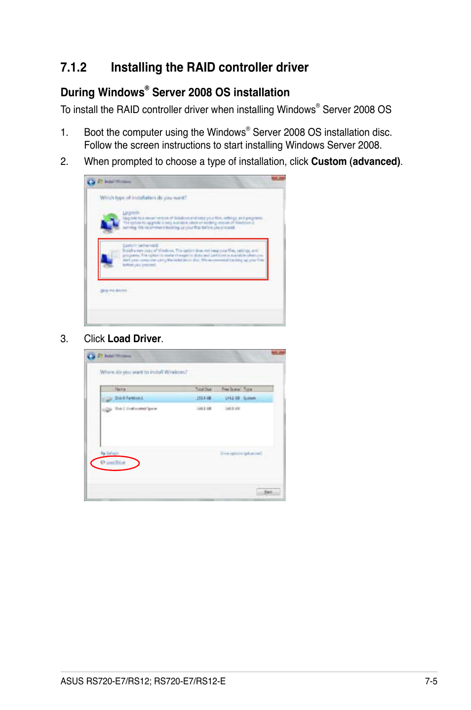 2 installing the raid controller driver, During windows, Server 2008 os installation | Asus RS720-E7/RS12 User Manual | Page 161 / 190