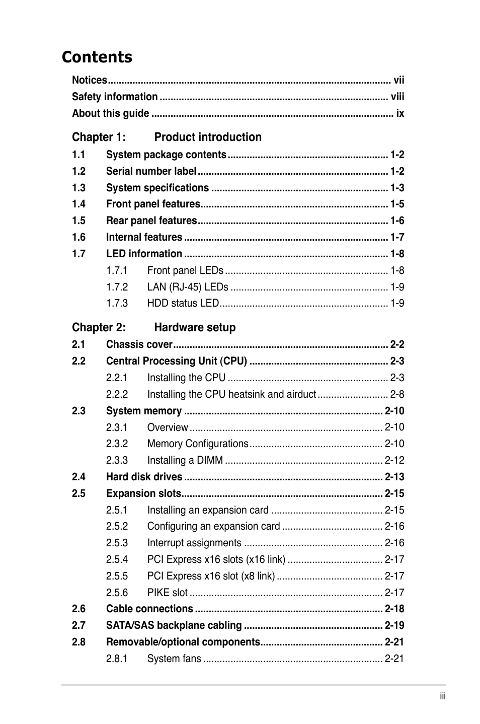 Asus RS720-E7/RS12 User Manual | Page 3 / 190