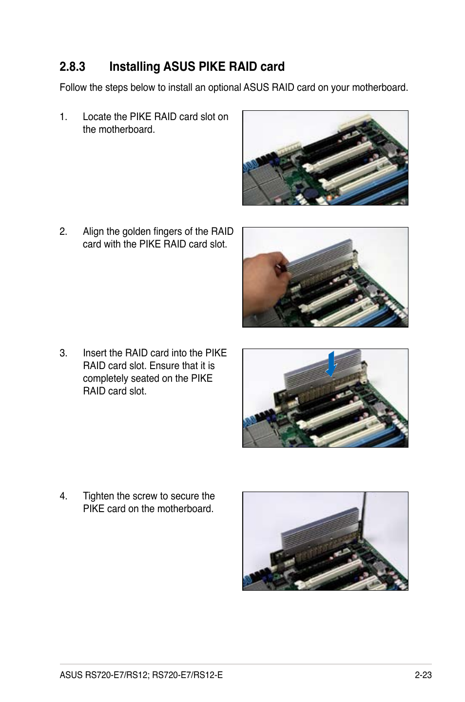 3 installing asus pike raid card | Asus RS720-E7/RS12 User Manual | Page 43 / 190