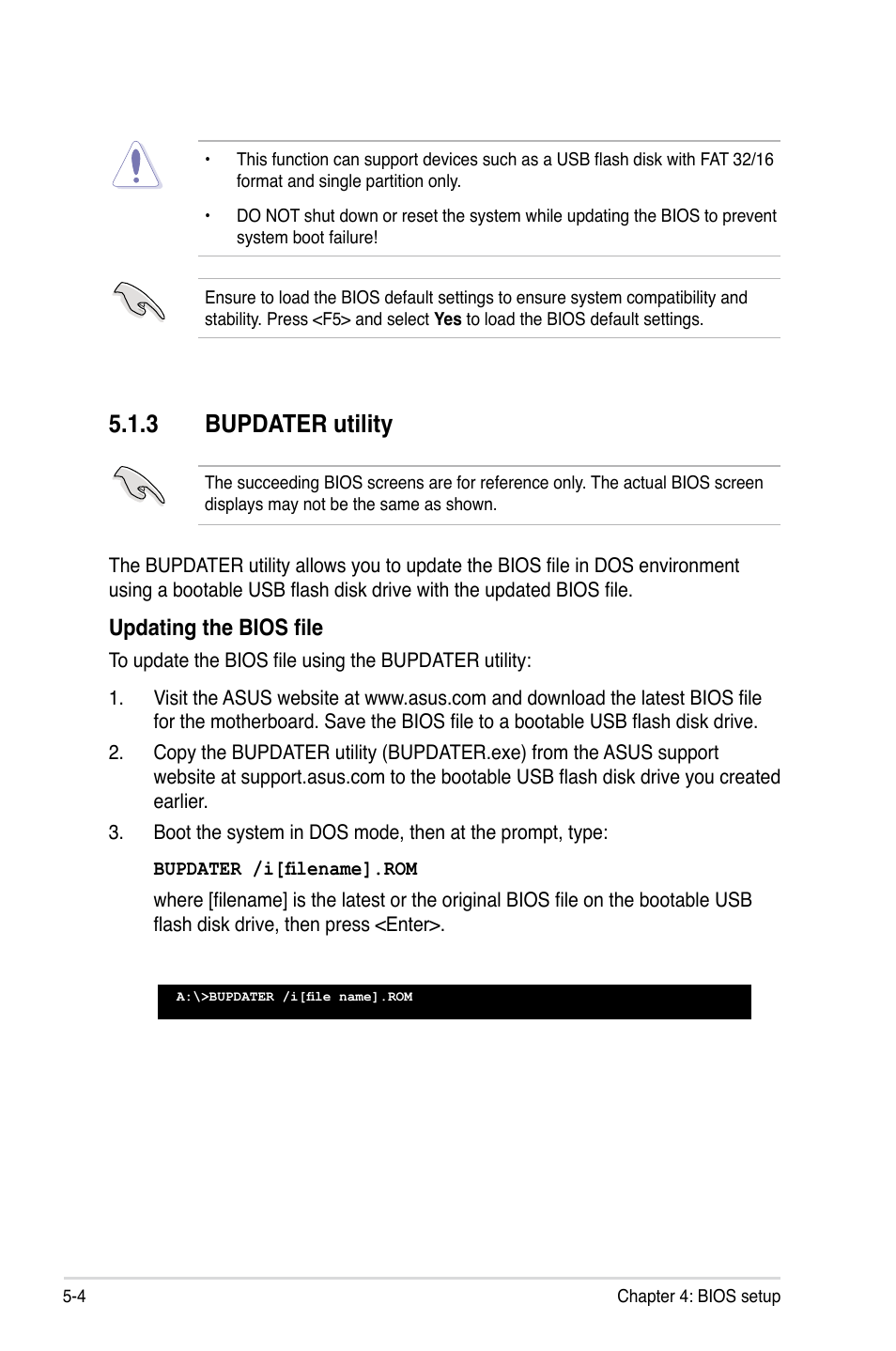 3 bupdater utility, Updating the bios file | Asus RS720-E7/RS12 User Manual | Page 72 / 190