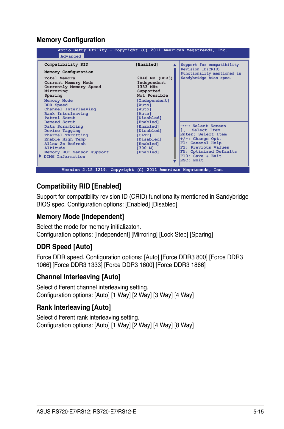 Compatibility rid [enabled, Ddr speed [auto, Channel interleaving [auto | Rank interleaving [auto | Asus RS720-E7/RS12 User Manual | Page 83 / 190