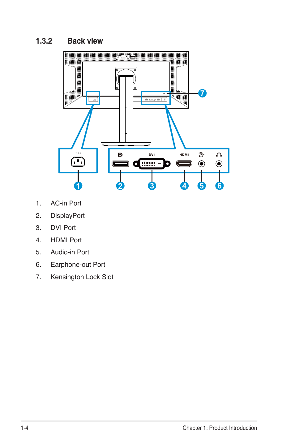 2 back view, Back view -4 | Asus PB298Q User Manual | Page 10 / 22