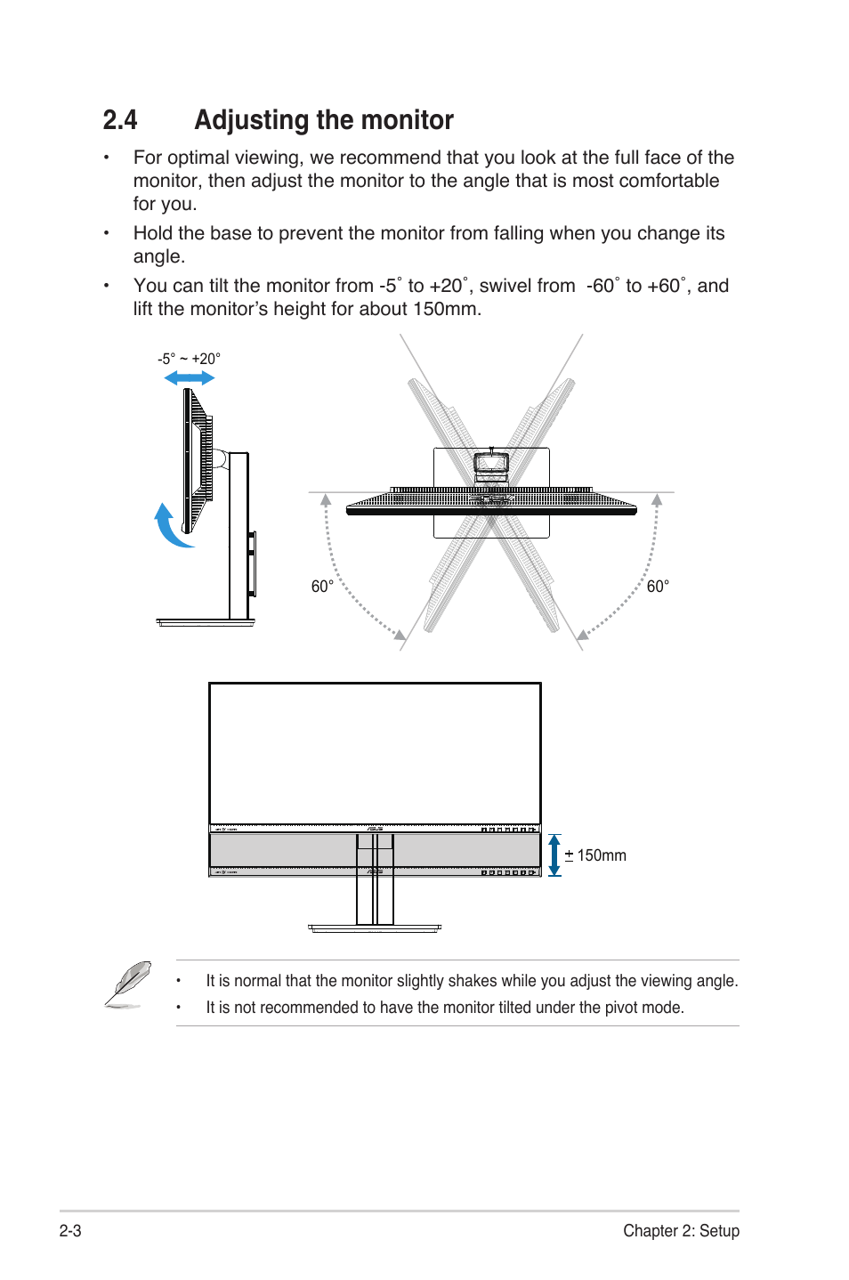 4 adjusting the monitor, Adjusting the monitor -3 | Asus PB298Q User Manual | Page 14 / 22