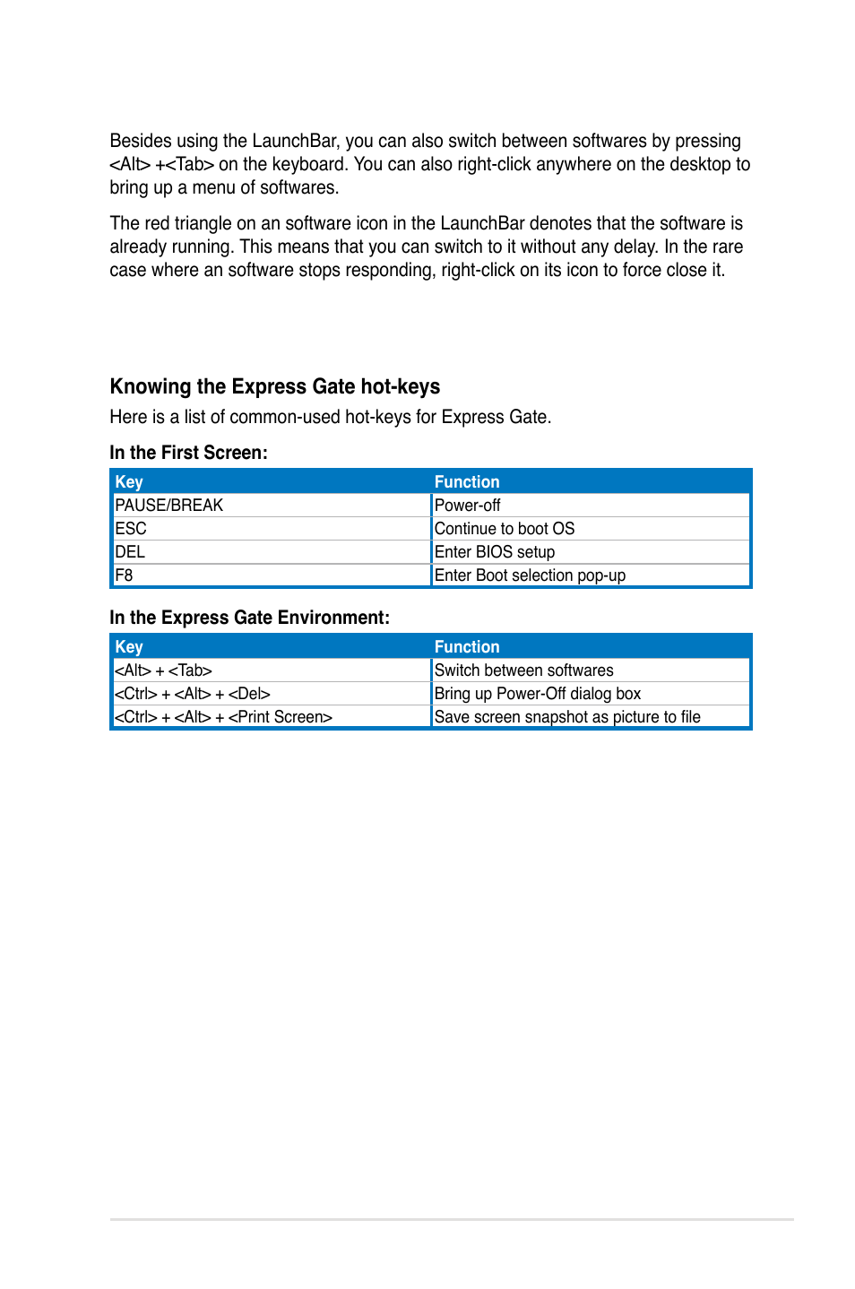 Knowing the express gate hot-keys | Asus Application Manual User Manual | Page 2 / 10