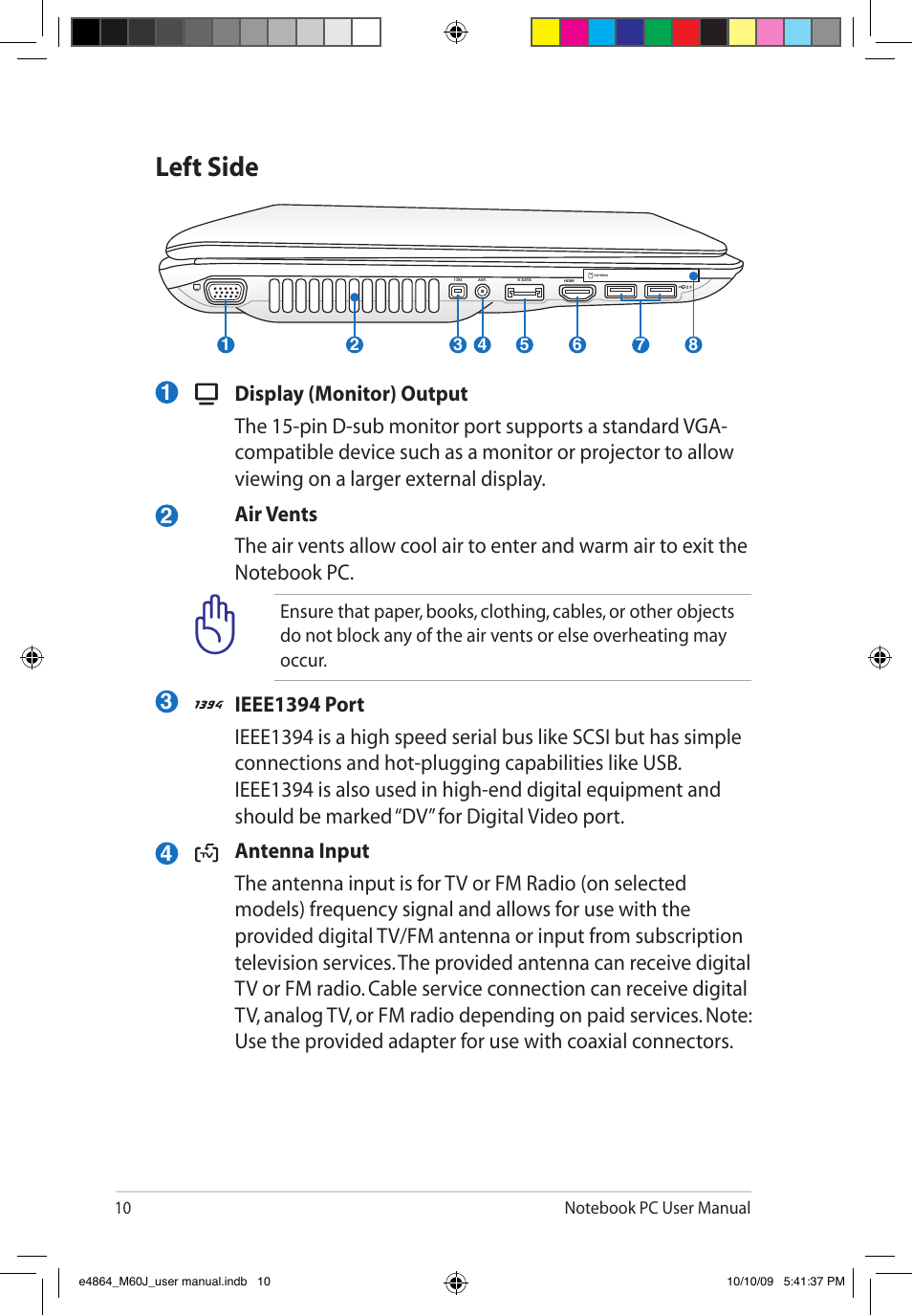 Left side | Asus M60J User Manual | Page 12 / 28