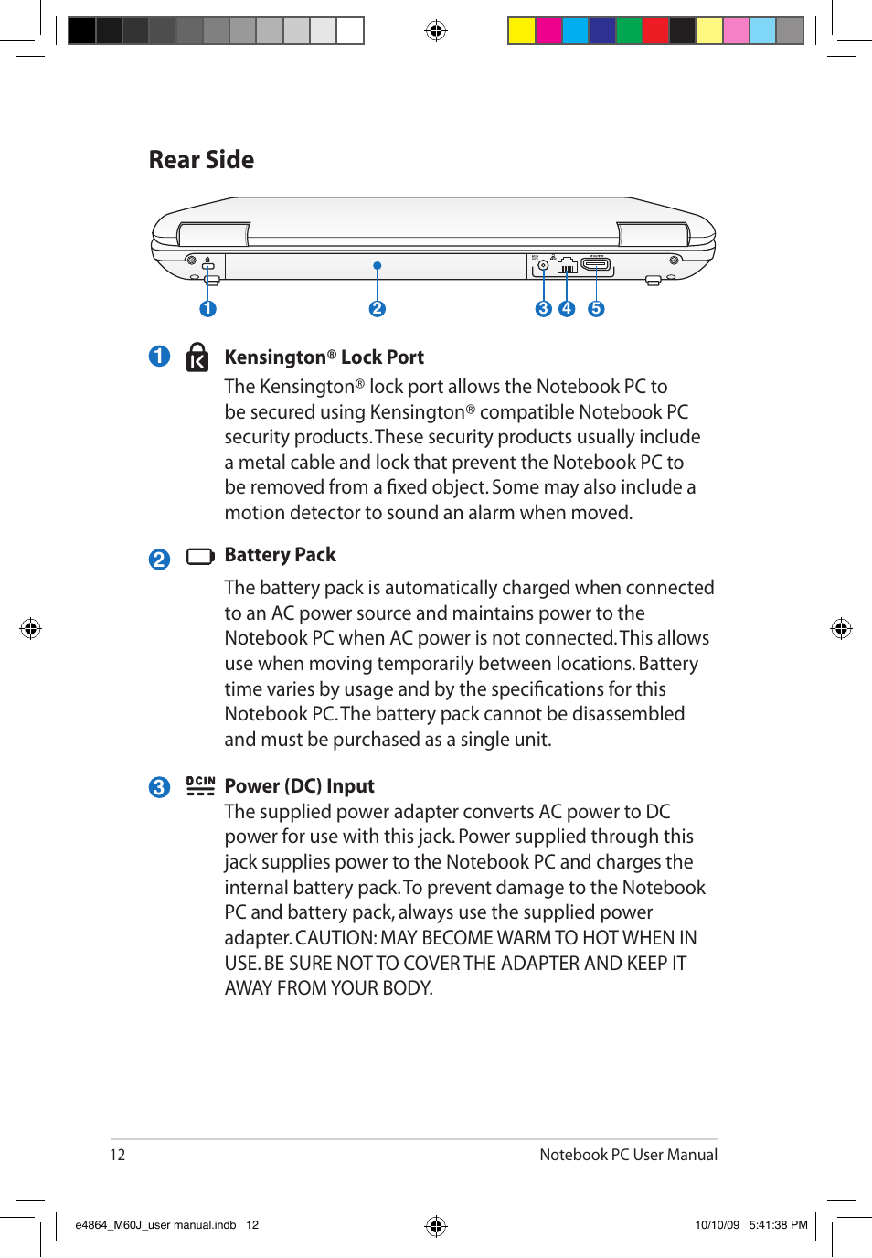 Rear side | Asus M60J User Manual | Page 14 / 28