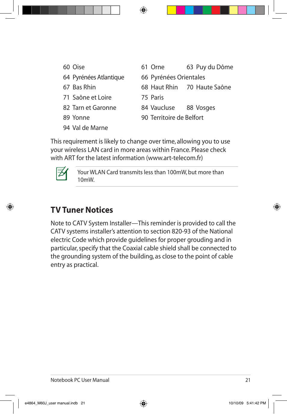 Tv tuner notices | Asus M60J User Manual | Page 23 / 28