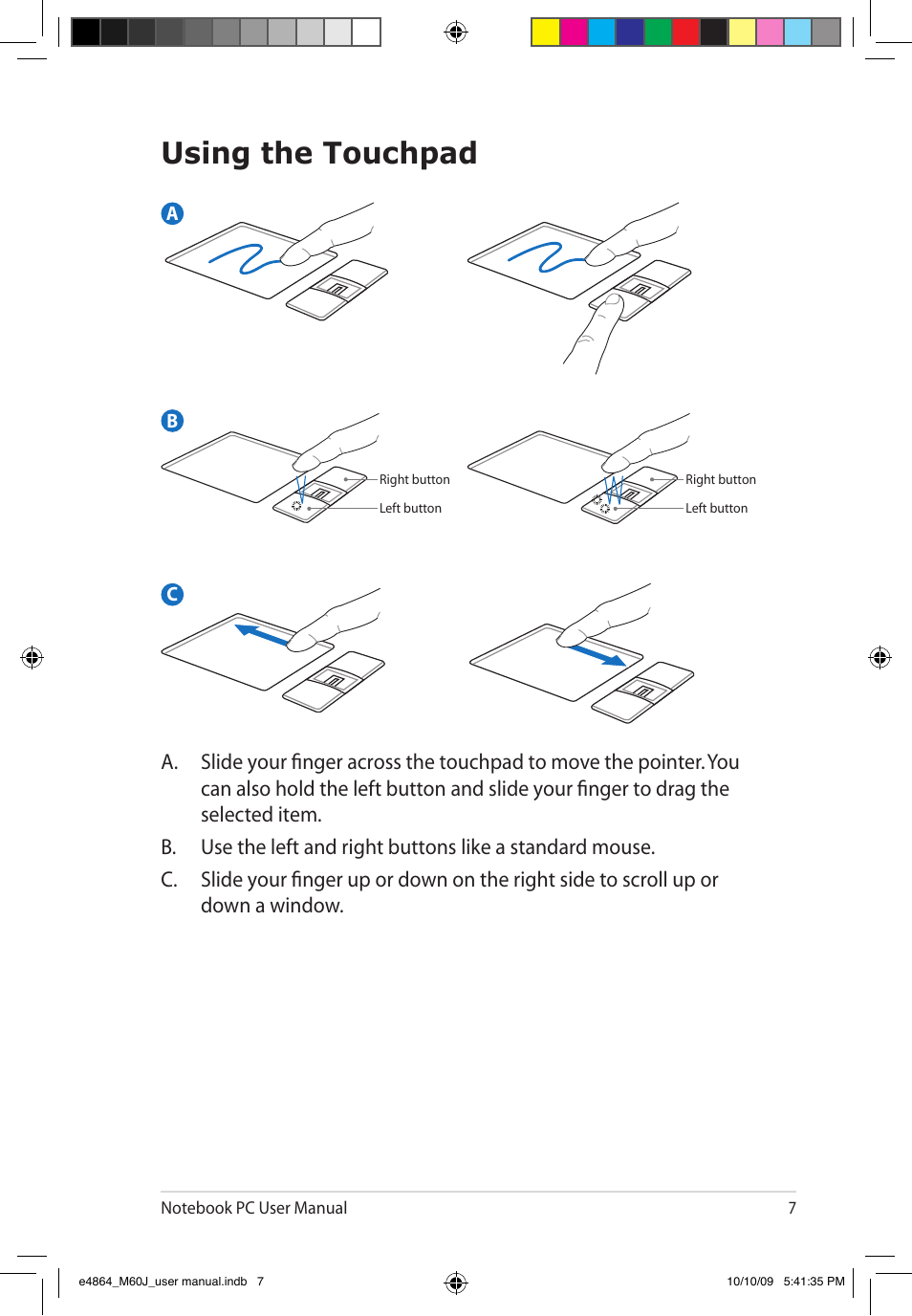 Using the touchpad | Asus M60J User Manual | Page 9 / 28