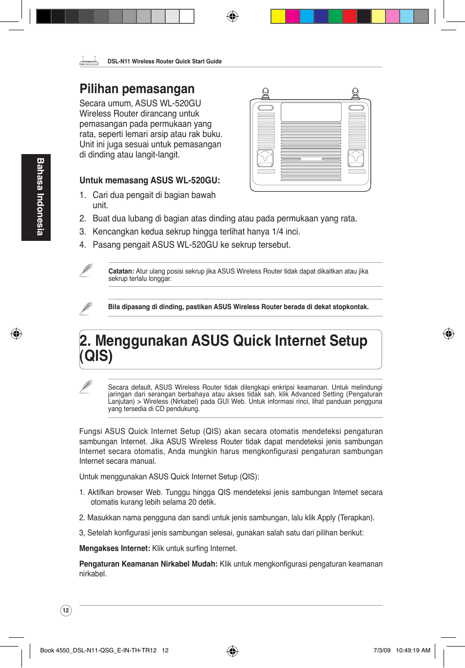 Menggunakan asus quick internet setup (qis), Pilihan pemasangan | Asus DSL-N11 User Manual | Page 12 / 19