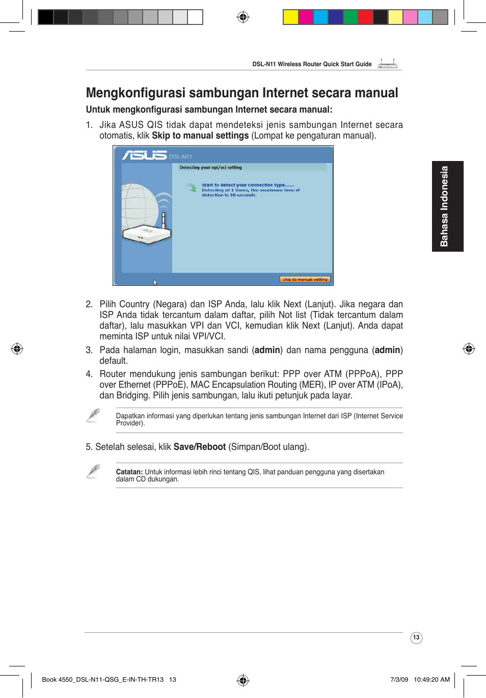 Mengkonfigurasi sambungan internet secara manual | Asus DSL-N11 User Manual | Page 13 / 19