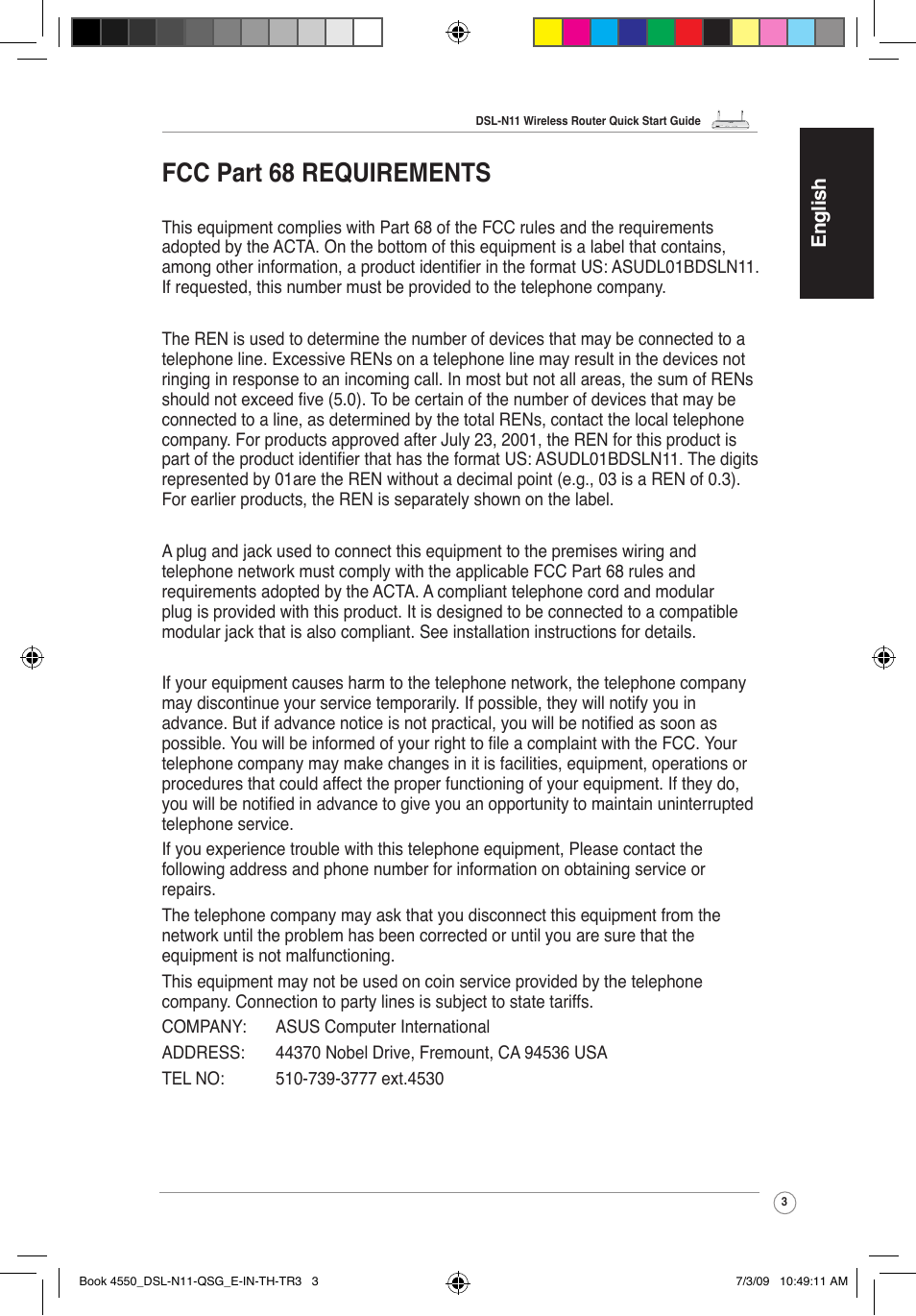 Fcc part 68 requirements | Asus DSL-N11 User Manual | Page 3 / 19