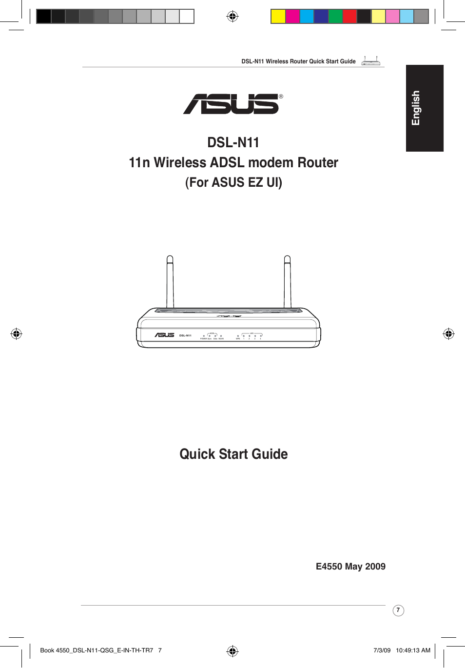 For asus ez ui), En gl is h, E0 may 009 | Asus DSL-N11 User Manual | Page 7 / 19